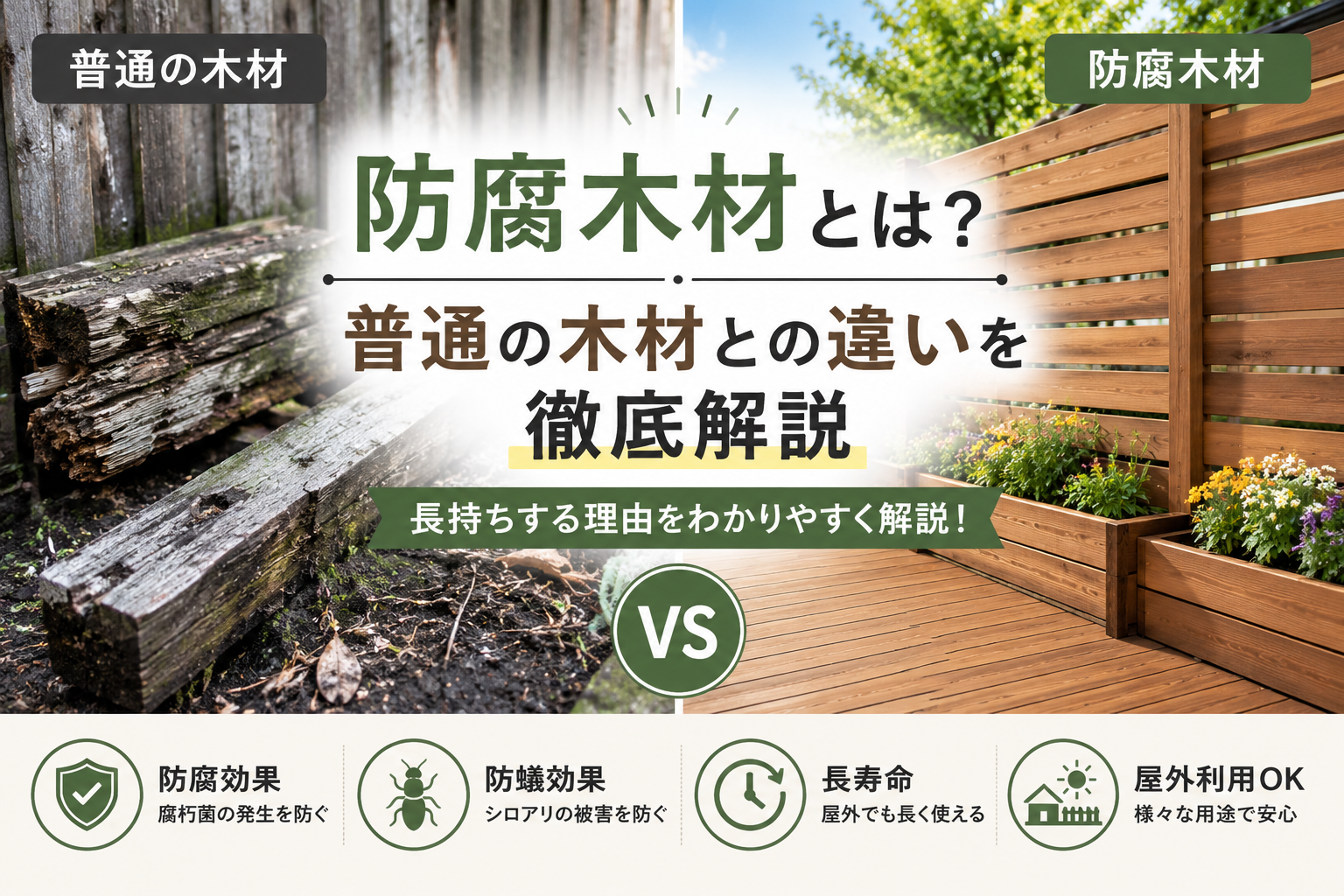 防腐木材とは？普通の木材との違いを徹底解説